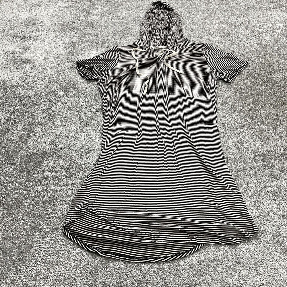 Heart And Hips Hoodie Sweatshirt Dress Womens Plus 2X Black White Striped Rayon
